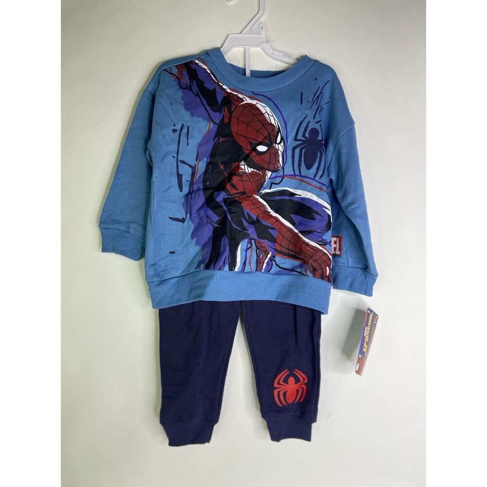Marvel Spider-Man 2 Piece Sweatshirt Top Pants Sweatsuit Outfit Set Kids Boys 3T